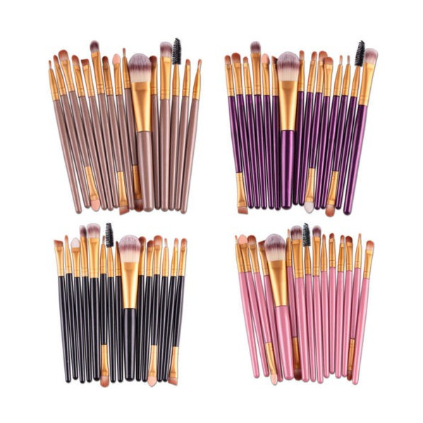 Колекция четки за грим с дървени дръжки в различен цвят 15 броя HZS100