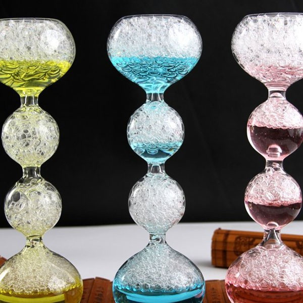 Елегантен стъклен, цветен таймер – тип „пясъчен часовник“  с мехурчета SL4 4