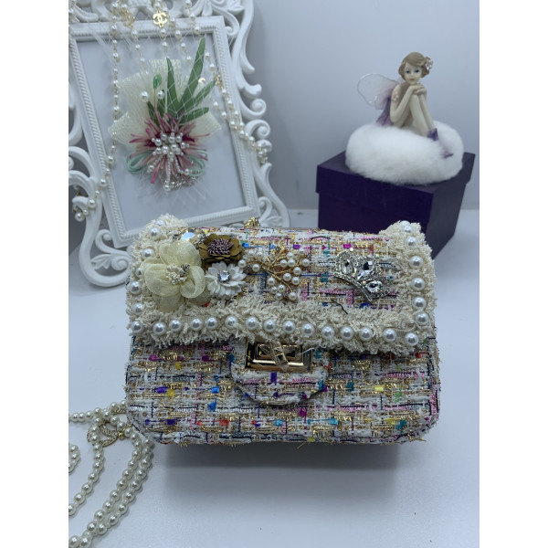 Шикозна малка дамска чантичка с перли и разноцветни елементи ZSB-S-1 2