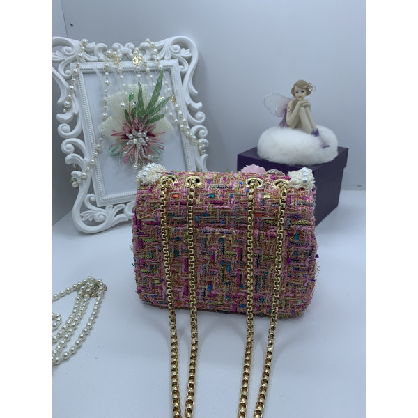 Розова дамска чантичка, декорирана с цветя и перли ZSB-S-4