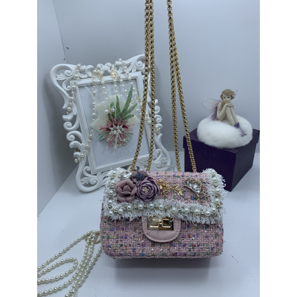 Кокетна розова дамска чантичка с цветя и перли ZSB-S-10 3
