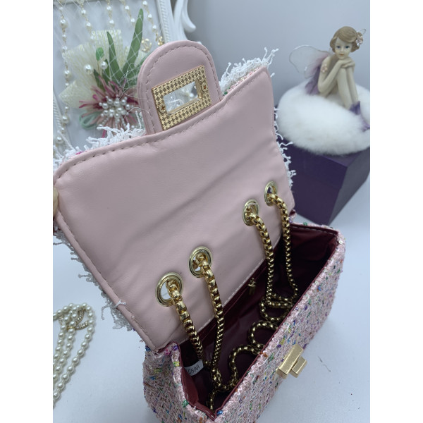 Кокетна розова дамска чантичка с цветя и перли ZSB-S-10 4