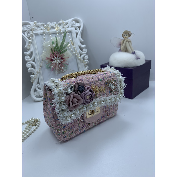Кокетна розова дамска чантичка с цветя и перли ZSB-S-10 5