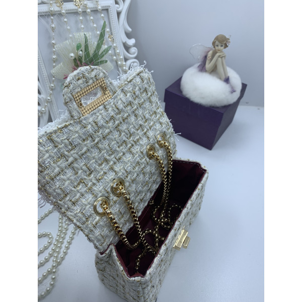 Стилна дамска чантичка с френски чар, с цветя и перли ZSB-S-12