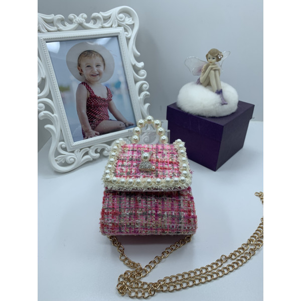 Изтънчена розова дамска чантичка с перли DZS-6