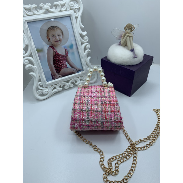 Изтънчена розова дамска чантичка с перли DZS-6 2