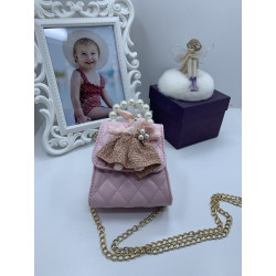 Розова кожена дамска чантичка с декорация DZS-9