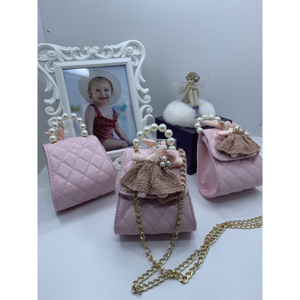 Розова кожена дамска чантичка с декорация DZS-9