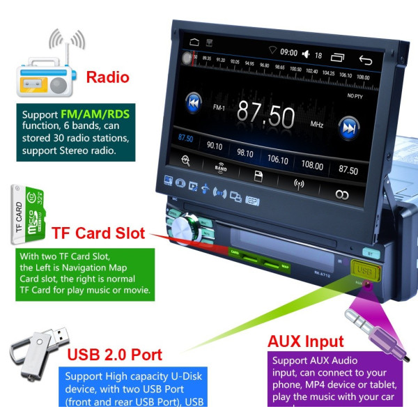 Мултимедиен плеър за автомобил с прибиращ се екран AUTO RADIO-3 NEW
