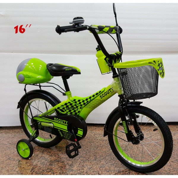 Велосипед за деца с помощни колела, кош за багаж и 16 инчови гуми 1