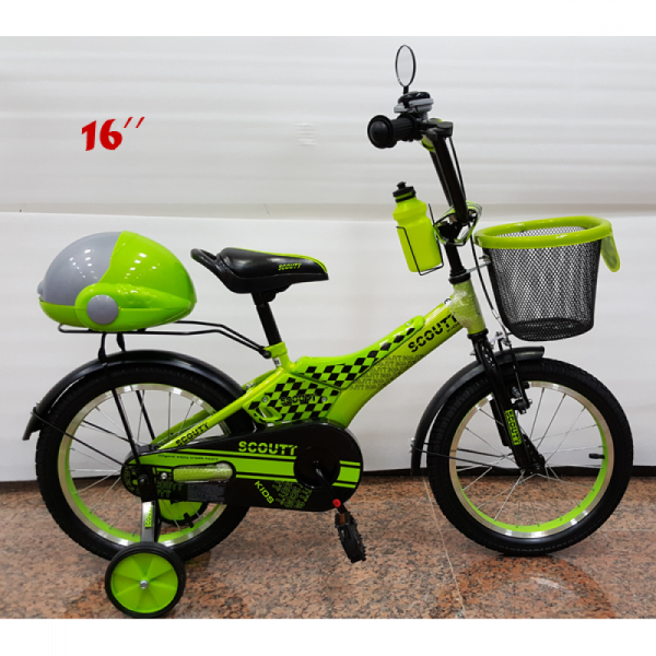 Велосипед за деца с помощни колела, кош за багаж и 16 инчови гуми