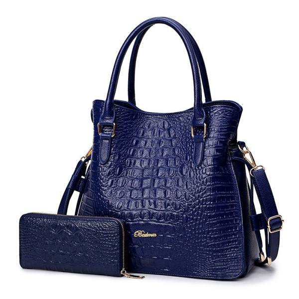 Елегантна, мека кожена чанта с крокодилски релеф в комплект с портфейл BAG85 2