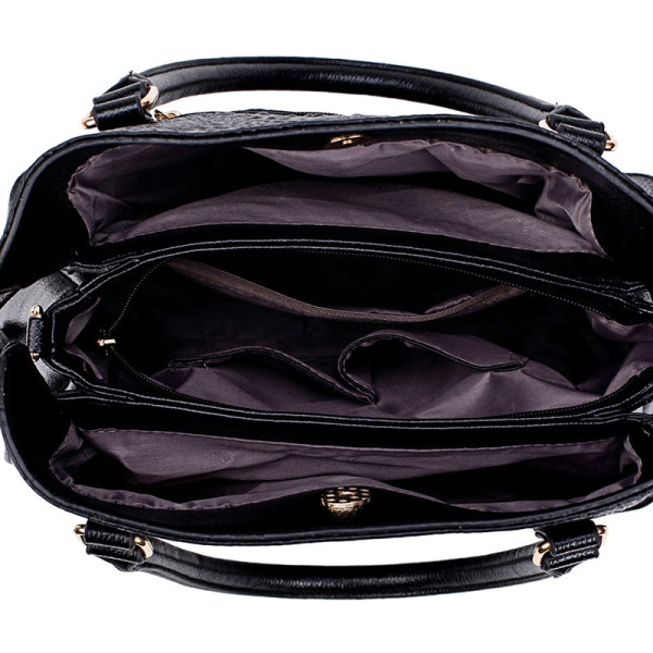 Елегантна, мека кожена чанта с крокодилски релеф в комплект с портфейл BAG85