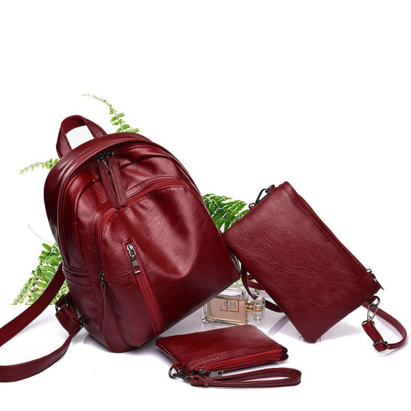 Дамска раница от висококачествена кожа с подарък малка чанта и портмоне BAG91