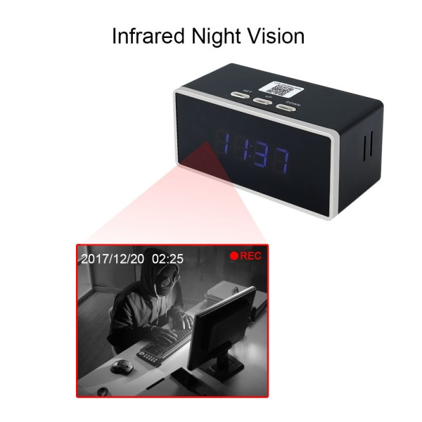Шпионска Wi-Fi камера с 140-градусов обектив във формата на алармен часовник IP19 2