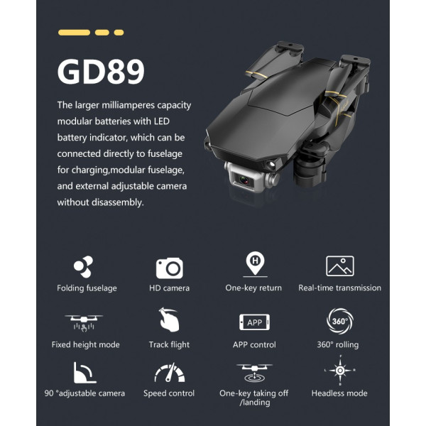 Мощен сгъваем квадрокоптер с HD камера и контрол чрез жестове DRON GD89
