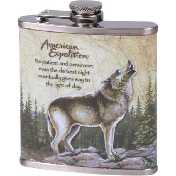 Метална сувенирна манерка за алкохол с вълк American expedition