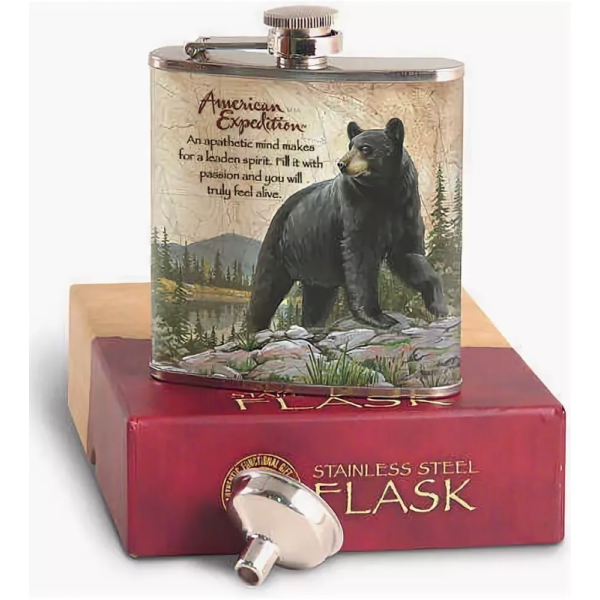 Метална сувенирна манерка за алкохол с мечка American expedition 1
