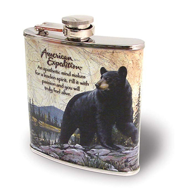 Метална сувенирна манерка за алкохол с мечка American expedition