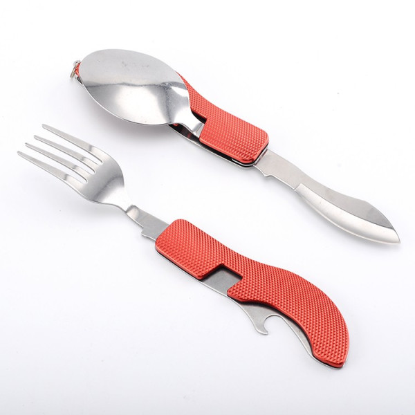 Комплект за поход – отварачка, вилица, нож и лъжица /червен/