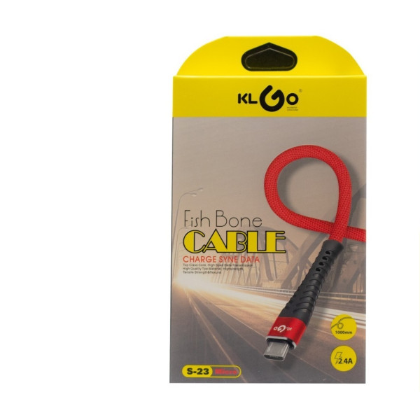 USB кабел за зареждане тип Fish bone, S-23, Micro - KLGO