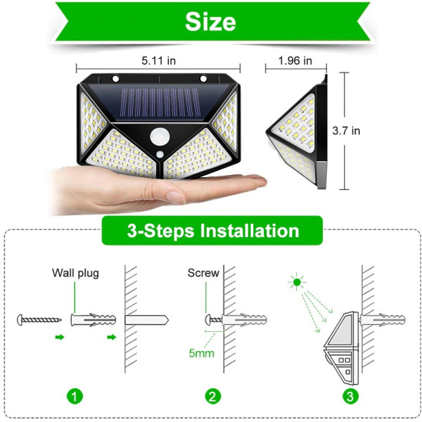 Водоустойчива соларна LED лампа за навън с 3 режима на работа H LED8
