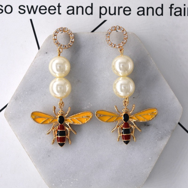 Дамски обеци с пчела, перли и цветни кристали А49