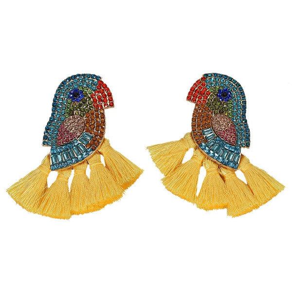 Модерни обеци птица с цветни пискюли и кристали  А58 2