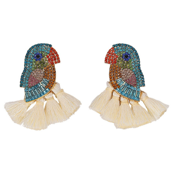 Модерни обеци птица с цветни пискюли и кристали  А58 4