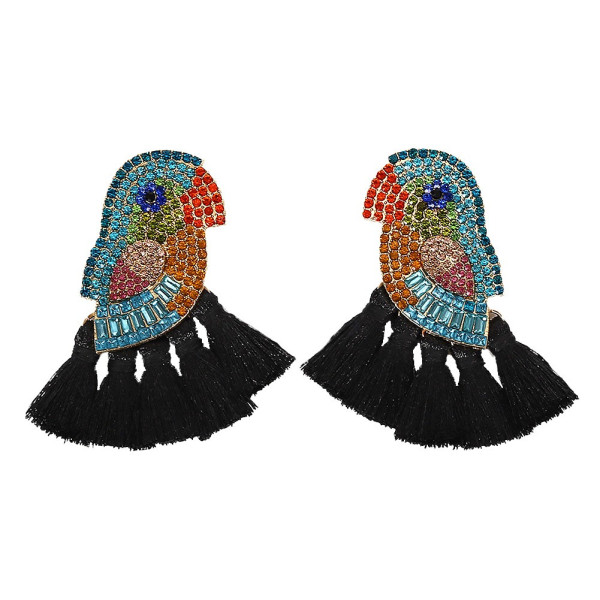 Модерни обеци птица с цветни пискюли и кристали  А58 5