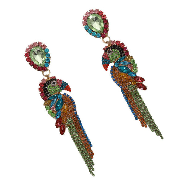 Тропически обеци папагал от цветни кристали А60