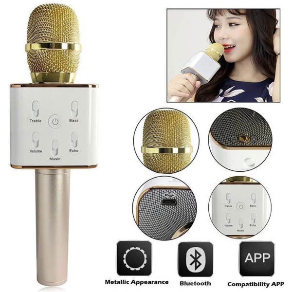 Безжичен Bluetooth микрофон за караоке с вградена колонка Q7 MF3 10