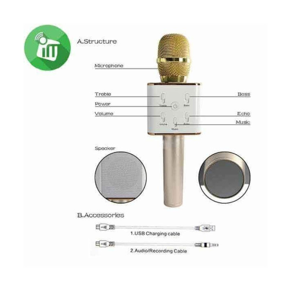 Безжичен Bluetooth микрофон за караоке с вградена колонка Q7 MF3 12