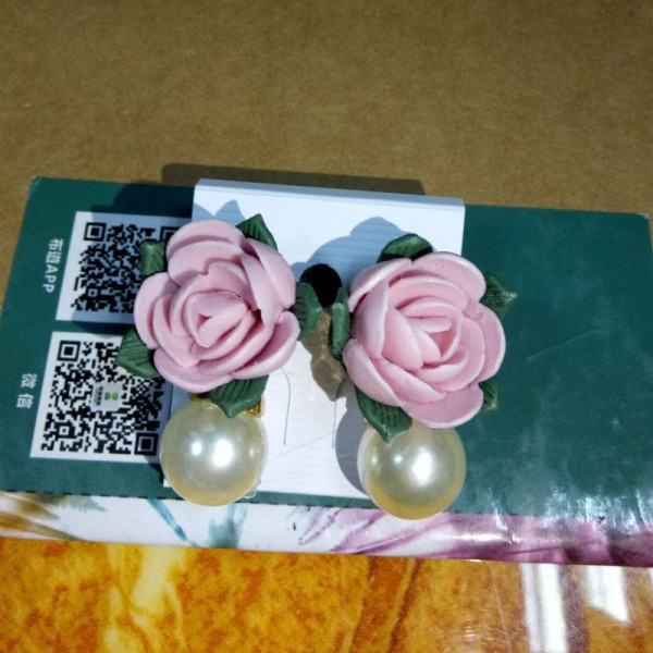 Малки дамски обеци с роза и перла  А82 1