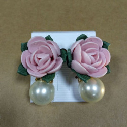 Малки дамски обеци с роза и перла  А82