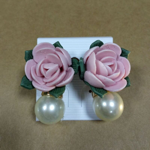 Малки дамски обеци с роза и перла  А82 2