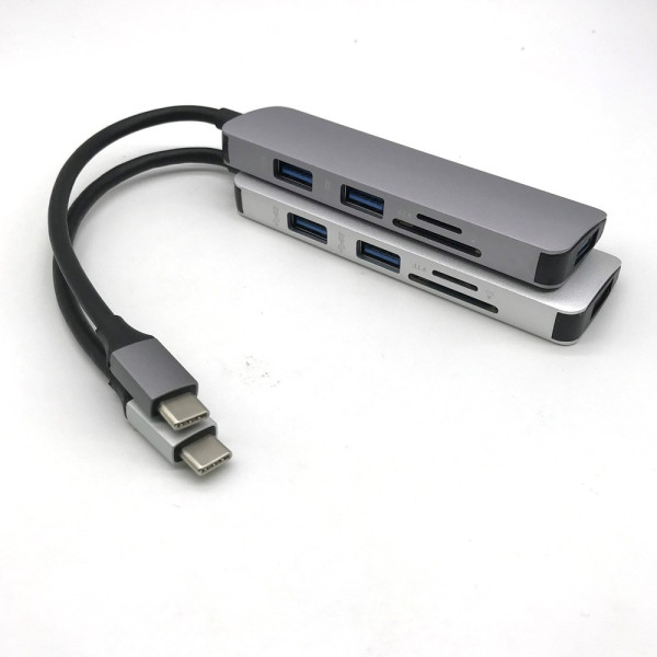 Мултифункционален адаптер от TYPE-C 3-port USB 3.0 и четец  за SD и TF карти CA81 4
