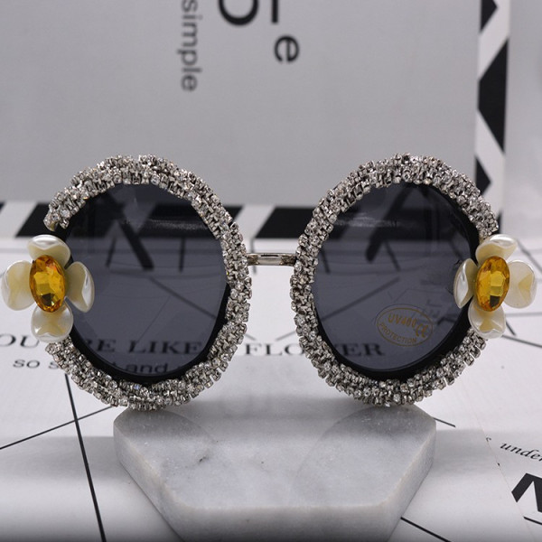 Модни кръгли очила с инкрустирани камъни и декоративни цветя yj10 1