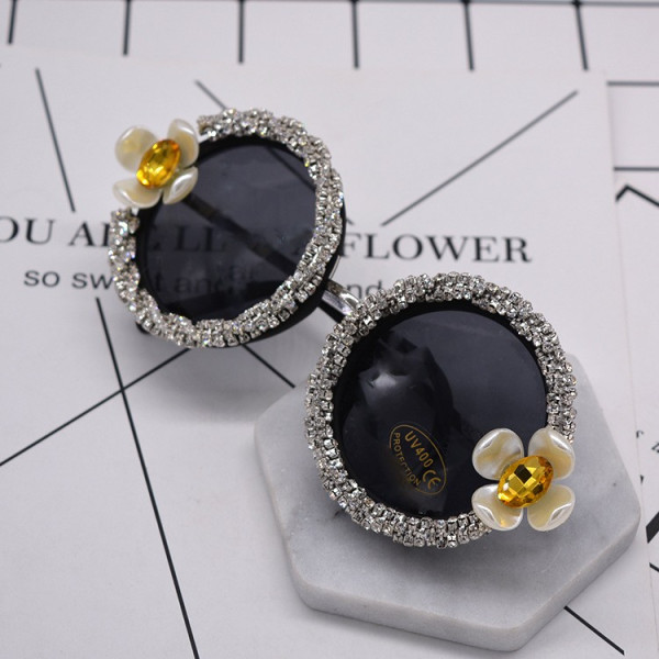 Модни кръгли очила с инкрустирани камъни и декоративни цветя yj10 4