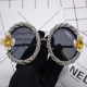 Модни кръгли очила с инкрустирани камъни и декоративни цветя yj10 5
