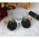 Слънчеви очила с бели рамки и флорална декорация yj12