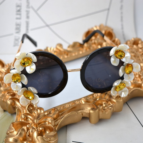 Кръгли слънчеви очила с цветя yj18