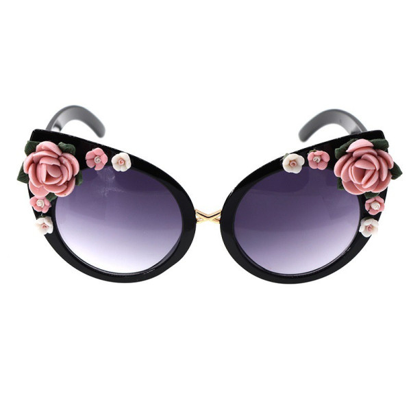 Барокови слънчеви очила „котешко око“ с декорация от цветя yj23