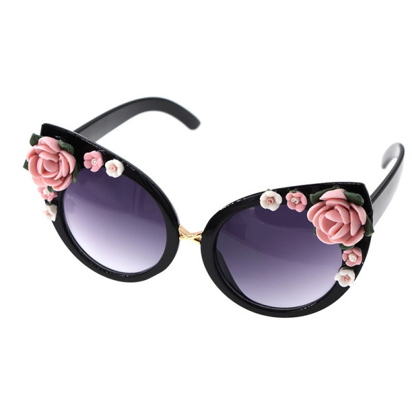 Барокови слънчеви очила „котешко око“ с декорация от цветя yj23