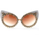 Големи модни слънчеви очила „котешко око“ с бяла рамка и камъни yj25