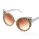 Големи модни слънчеви очила „котешко око“ с бяла рамка и камъни yj25 2 — 4sales