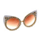 Големи модни слънчеви очила „котешко око“ с бяла рамка и камъни yj25 4 — 4sales