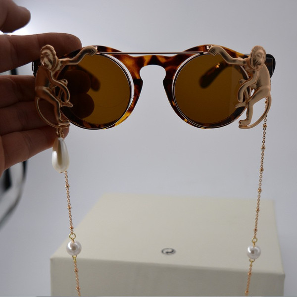 Забавни кръгли слънчеви очила с маймуни и верижка yj35