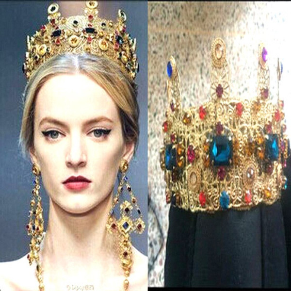 Царска корона в златисто и цветни кристали Ф12