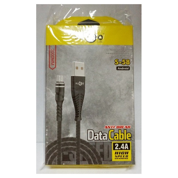Микро USB кабел с черен кабел и черен накрайник  KLGO S-58 CA141